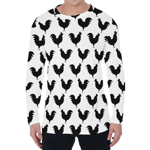 Black And White Rooster Pattern Print Men's Long Sleeve T-Shirt