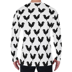 Black And White Rooster Pattern Print Men's Long Sleeve T-Shirt