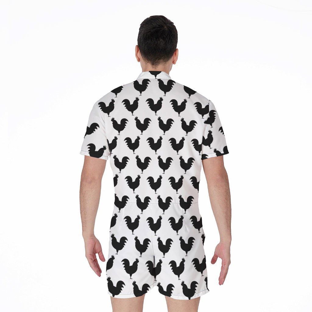 Black And White Rooster Pattern Print Men's Rompers