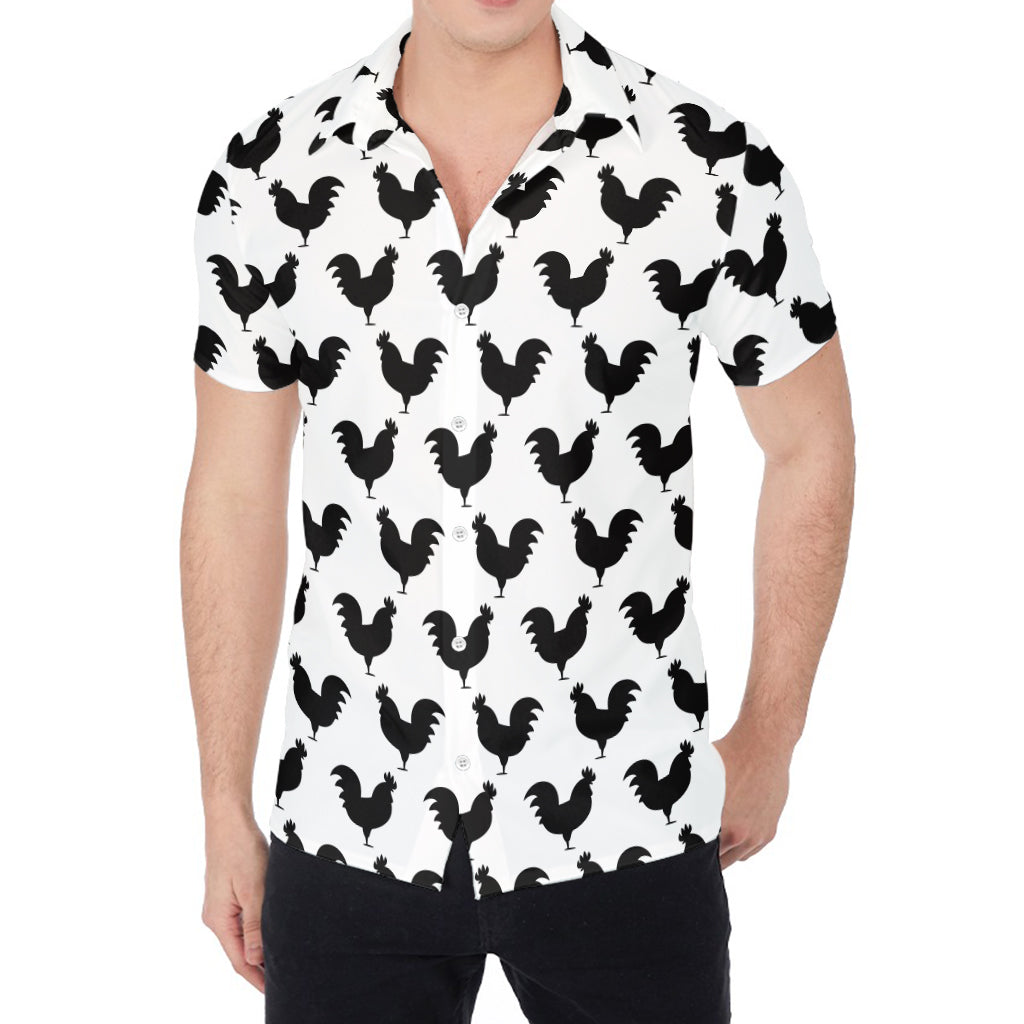 Black And White Rooster Pattern Print Men's Shirt