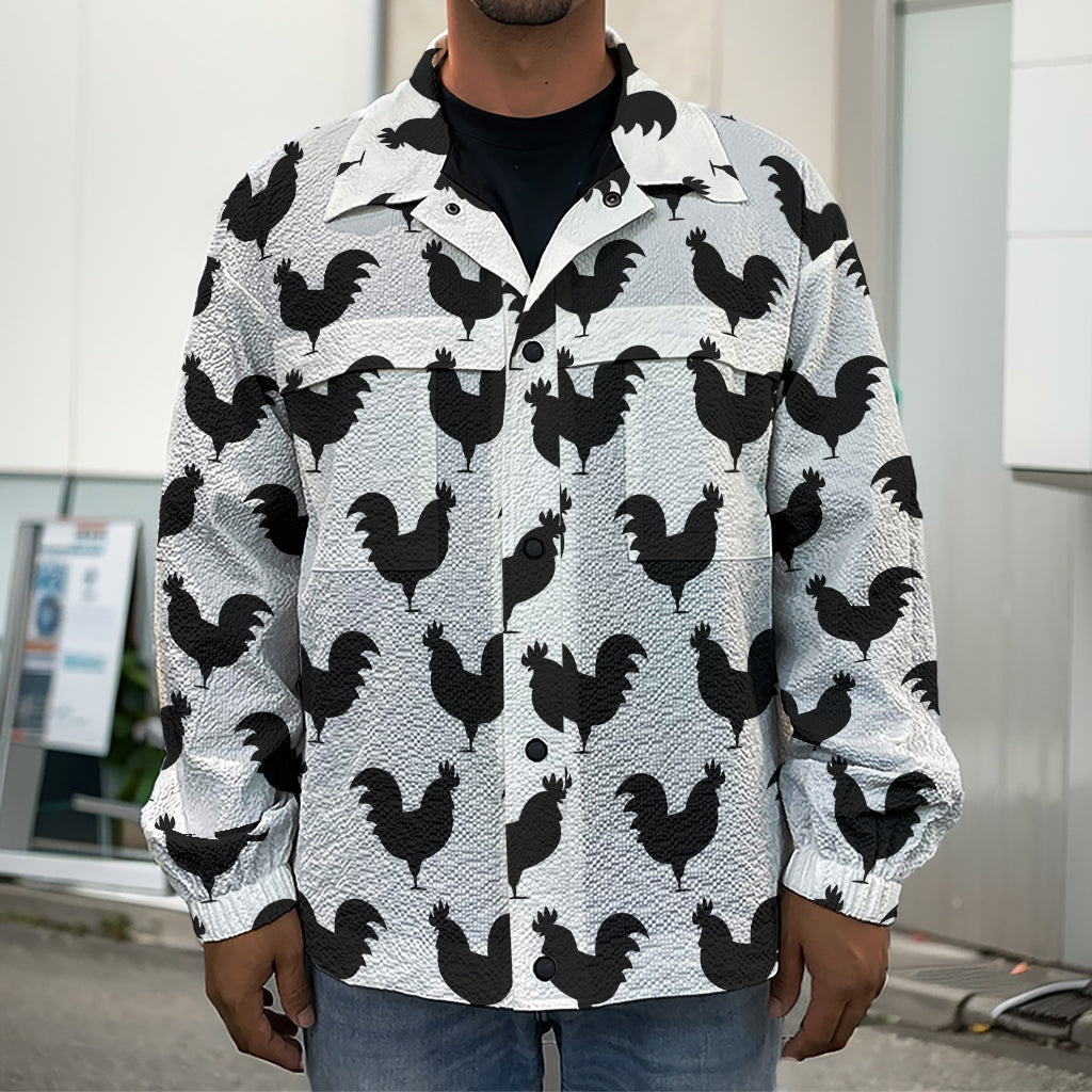 Black And White Rooster Pattern Print Men's Shirt Jacket