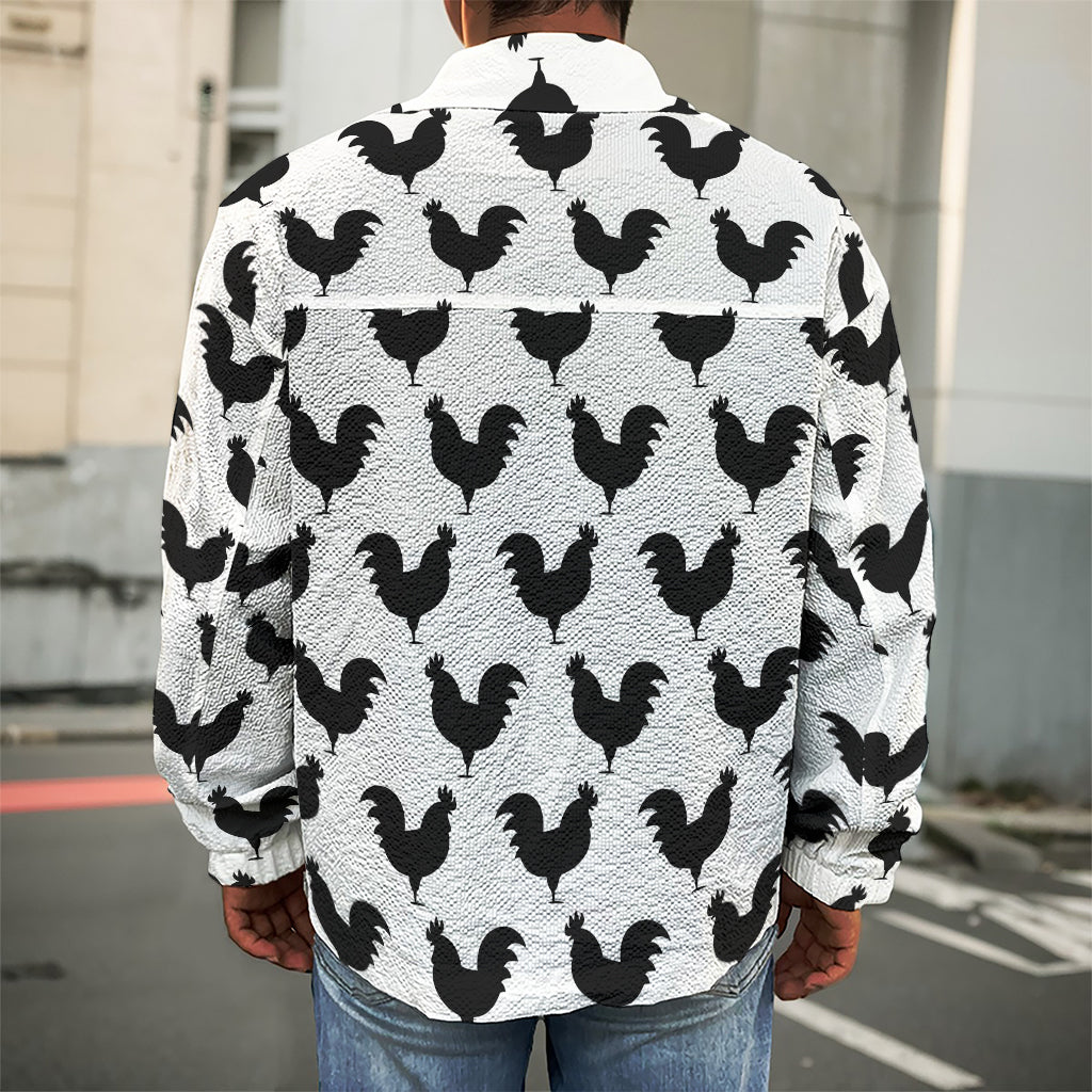 Black And White Rooster Pattern Print Men's Shirt Jacket