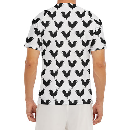 Black And White Rooster Pattern Print Men's Short Sleeve Rash Guard