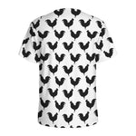 Black And White Rooster Pattern Print Men's Sports T-Shirt