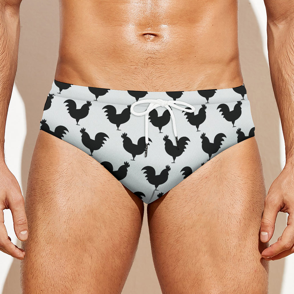 Black And White Rooster Pattern Print Men's Swim Briefs