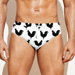 Black And White Rooster Pattern Print Men's Swim Briefs