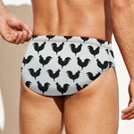 Black And White Rooster Pattern Print Men's Swim Briefs