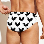 Black And White Rooster Pattern Print Men's Swim Briefs