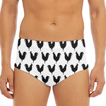 Black And White Rooster Pattern Print Men's Triangle Swim Briefs