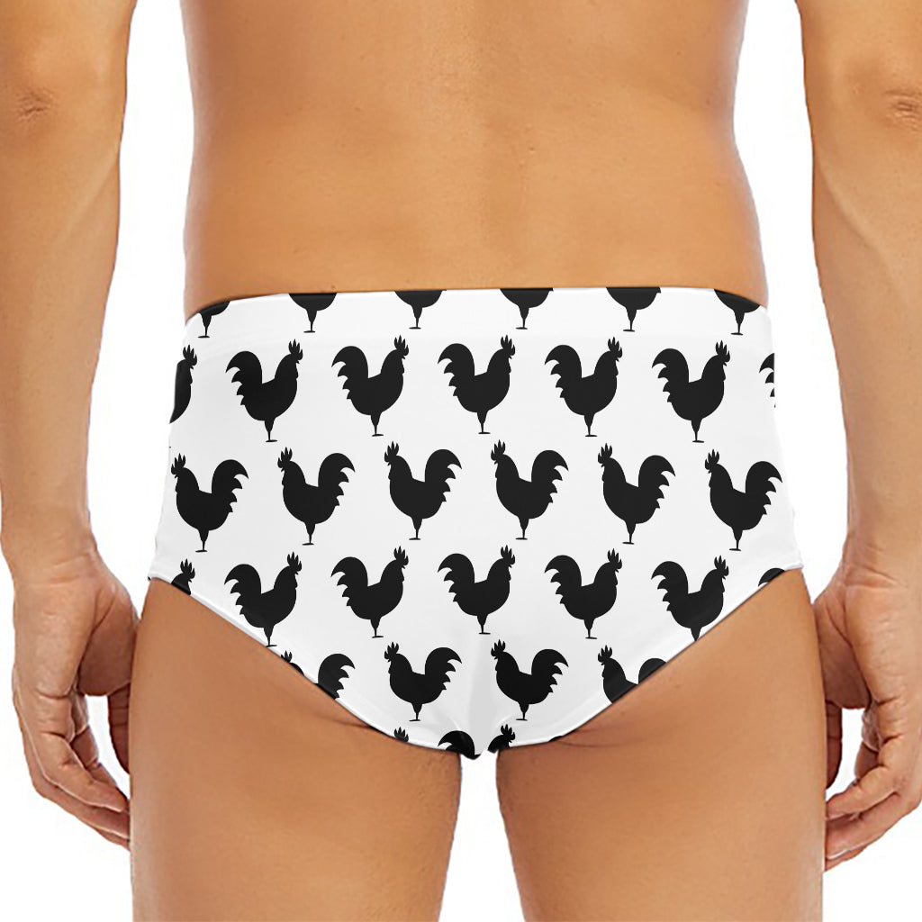 Black And White Rooster Pattern Print Men's Triangle Swim Briefs