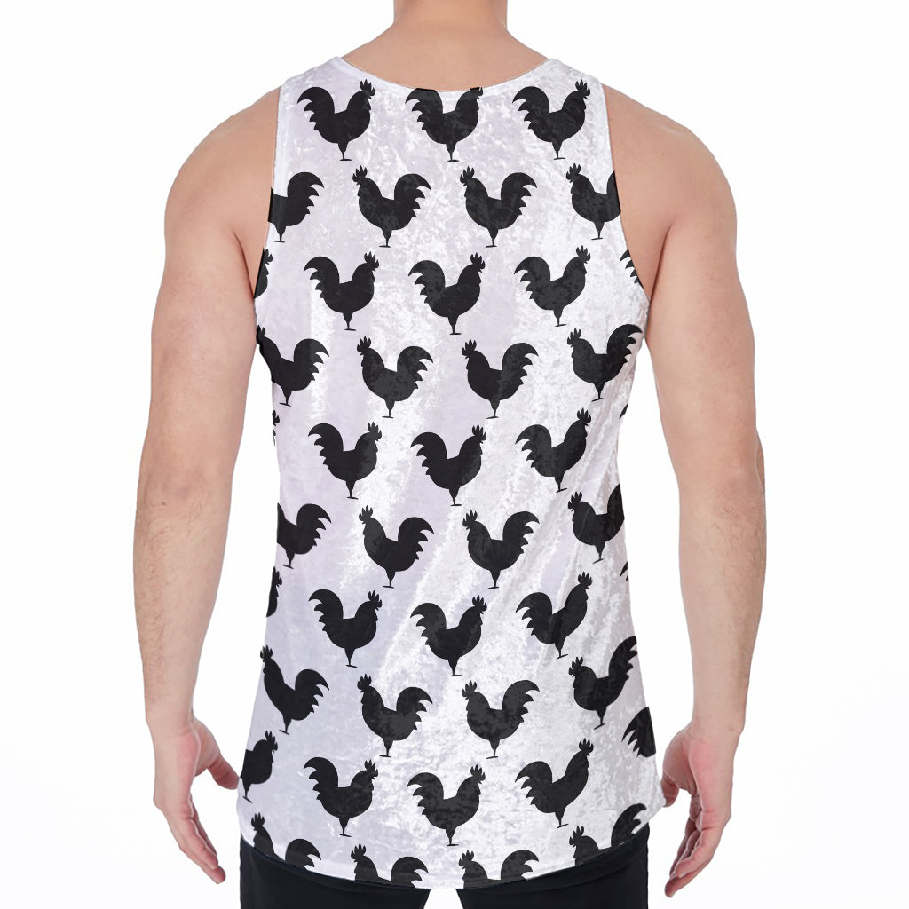 Black And White Rooster Pattern Print Men's Velvet Tank Top