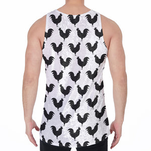 Black And White Rooster Pattern Print Men's Velvet Tank Top