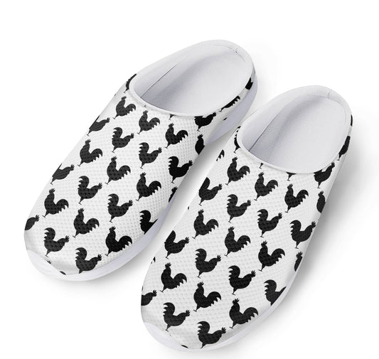 Black And White Rooster Pattern Print Mesh Casual Shoes
