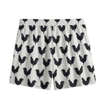 Black And White Rooster Pattern Print Mesh Shorts