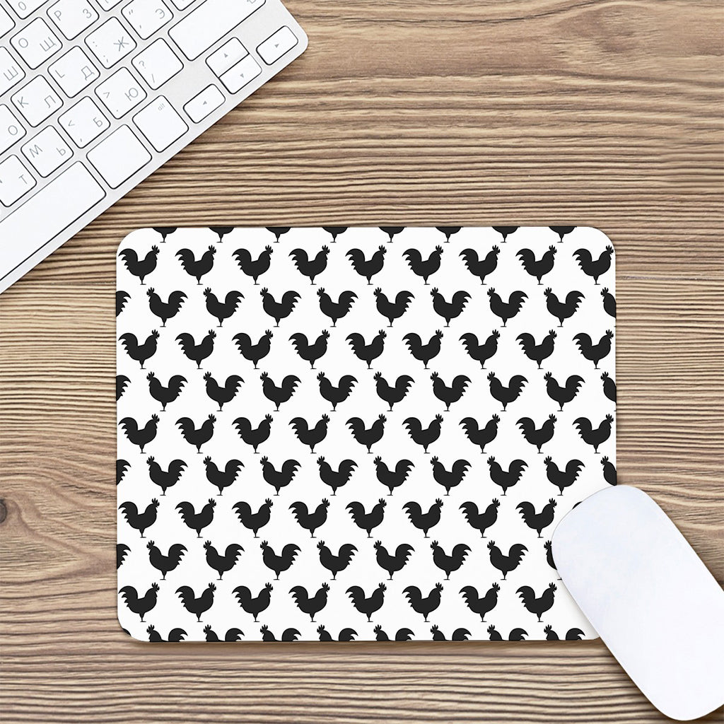 Black And White Rooster Pattern Print Mouse Pad