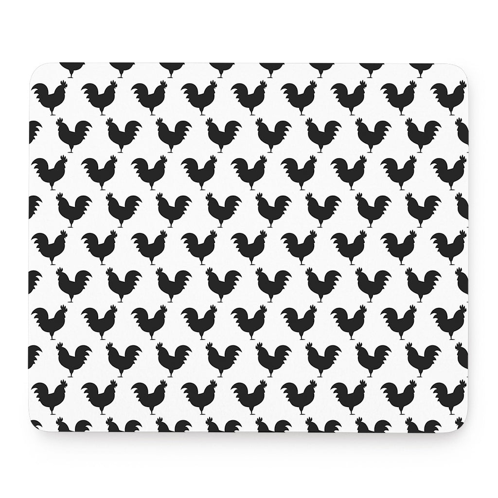 Black And White Rooster Pattern Print Mouse Pad