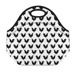 Black And White Rooster Pattern Print Neoprene Lunch Bag