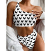 Black And White Rooster Pattern Print One Shoulder Bikini Top