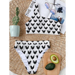 Black And White Rooster Pattern Print One Shoulder Bikini Top