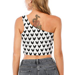 Black And White Rooster Pattern Print One Shoulder Crop Top