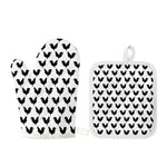 Black And White Rooster Pattern Print Oven Mitt And Pot Holder Set