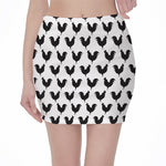 Black And White Rooster Pattern Print Pencil Mini Skirt