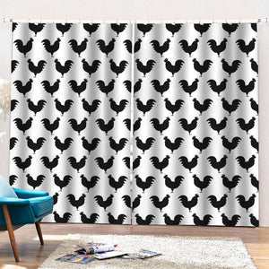 Black And White Rooster Pattern Print Pencil Pleat Curtains