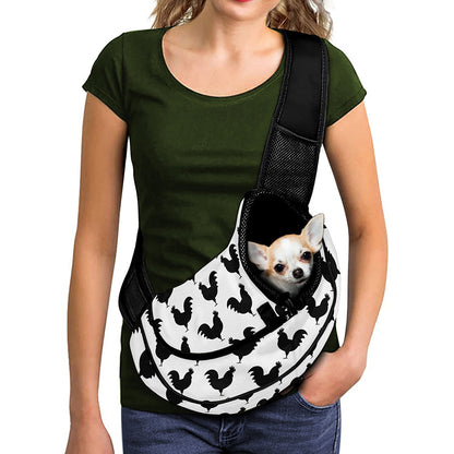 Black And White Rooster Pattern Print Pet Sling Carrier