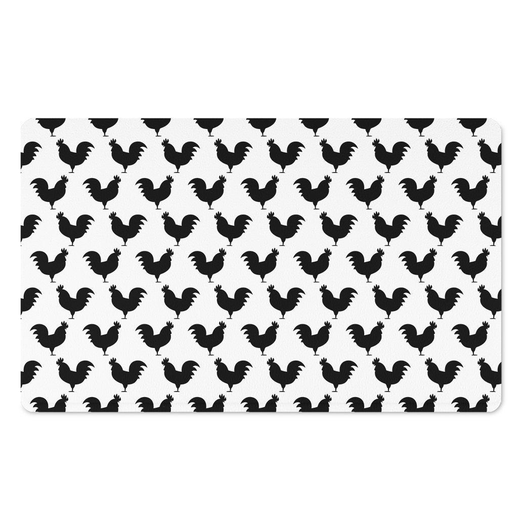 Black And White Rooster Pattern Print Polyester Doormat