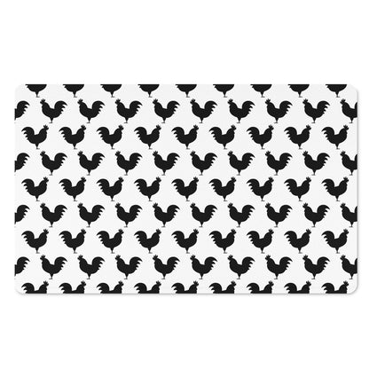 Black And White Rooster Pattern Print Polyester Doormat