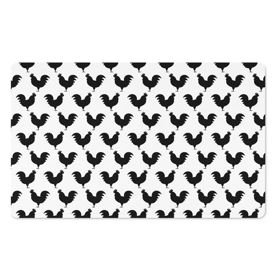 Black And White Rooster Pattern Print Polyester Doormat