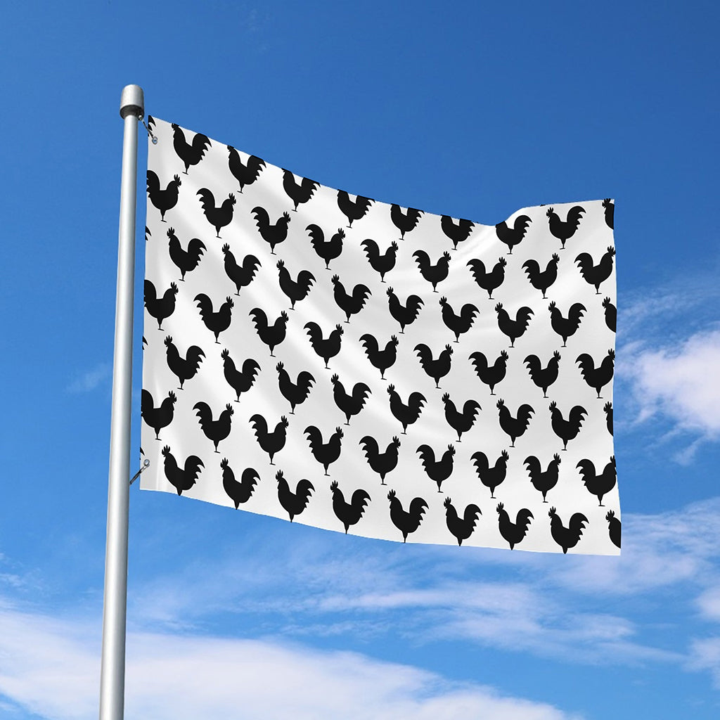 Black And White Rooster Pattern Print Polyester Flag