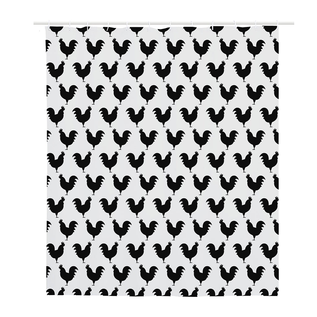 Black And White Rooster Pattern Print Polyester Shower Curtain
