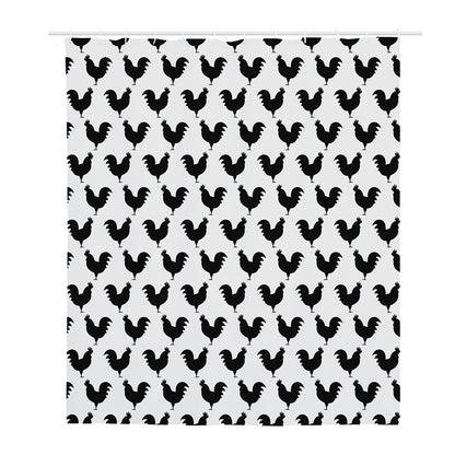 Black And White Rooster Pattern Print Polyester Shower Curtain