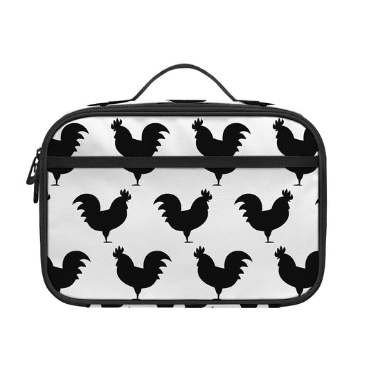 Black And White Rooster Pattern Print Portable Lunch Bag