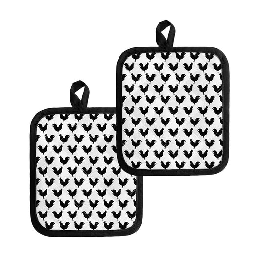 Black And White Rooster Pattern Print Pot Holders