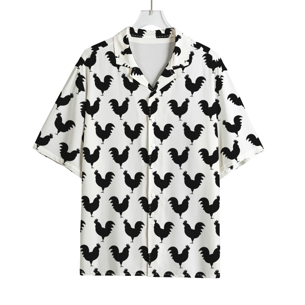 Black And White Rooster Pattern Print Rayon Hawaiian Shirt