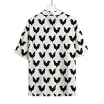 Black And White Rooster Pattern Print Rayon Hawaiian Shirt