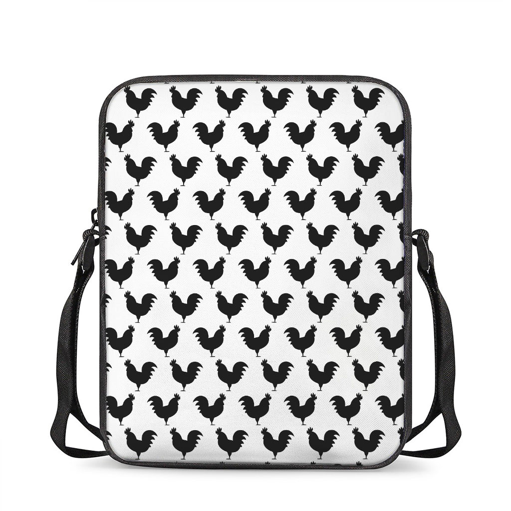 Black And White Rooster Pattern Print Rectangular Crossbody Bag