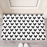 Black And White Rooster Pattern Print Rubber Doormat