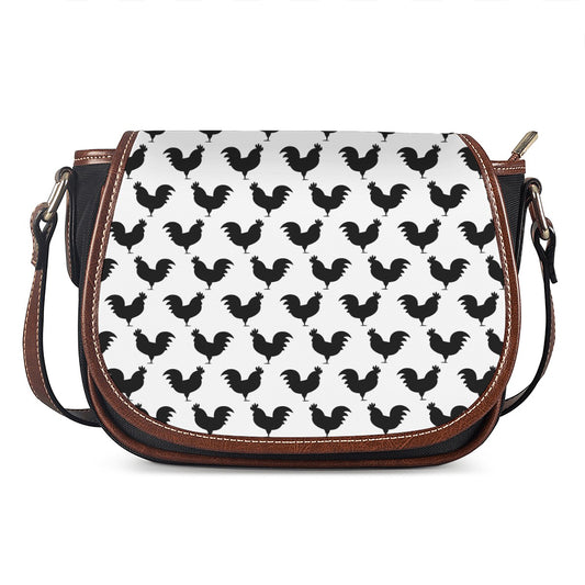 Black And White Rooster Pattern Print Saddle Bag