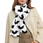 Black And White Rooster Pattern Print Scarf