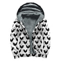 Black And White Rooster Pattern Print Sherpa Lined Zip Up Hoodie