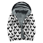 Black And White Rooster Pattern Print Sherpa Lined Zip Up Hoodie