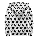 Black And White Rooster Pattern Print Sherpa Lined Zip Up Hoodie