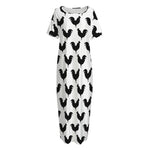 Black And White Rooster Pattern Print Short Sleeve Long Nightdress