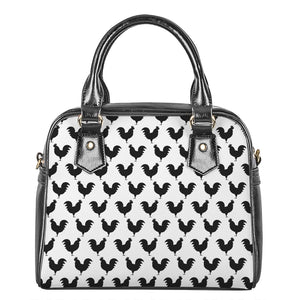 Black And White Rooster Pattern Print Shoulder Handbag