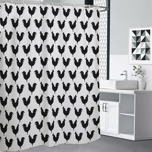 Black And White Rooster Pattern Print Shower Curtain