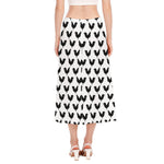 Black And White Rooster Pattern Print Side Slit Midi Skirt