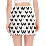 Black And White Rooster Pattern Print Side Slit Mini Skirt